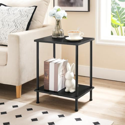 HOOBRO End Table, Small Side Table, Nightstand with 2-Layer Storage Shelves, Sofa Table for Small Spaces, Living Room, Bedroom, Stable Frame, Easy Assembly, Black BB09BZ01 - color: Black