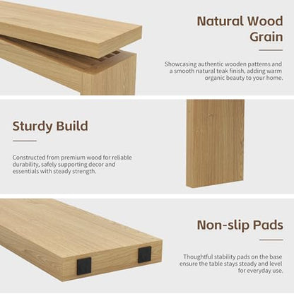 Wooden Extra Long Console Tables for Living Room, Natural Teak | Slim Entryway Table 63 Inches Long, Farmhouse Couch Table Behind Sofa for Hallway, Living Room, Home - color: Natural Teak