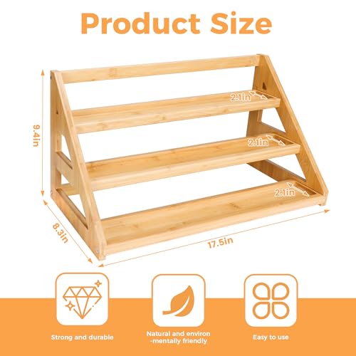 Spice Rack, Spice Organizer -3 Tier Bamboo Spice Racks, Solution for Spice Storage in Kitchens, Countertops，Storage Rooms and Other Places - size: Large