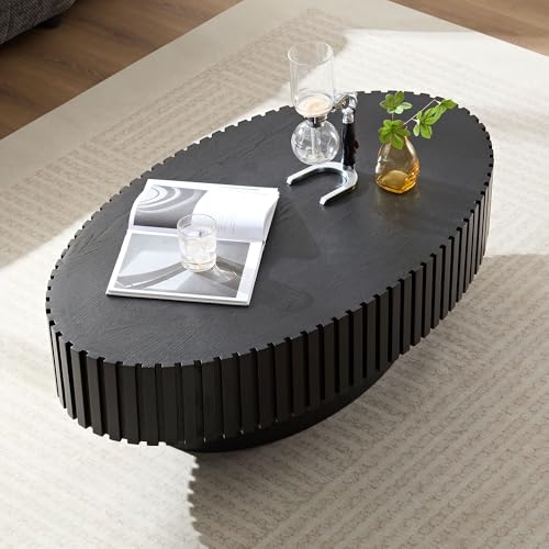 43.31'' Round Coffee Table for Living Room,Modern Handcraft Drum Coffee Table Wood Small Coffee Table with Sturdy Pedestal,Black - color: Black, size: 43.7"x24.8"x13.38"