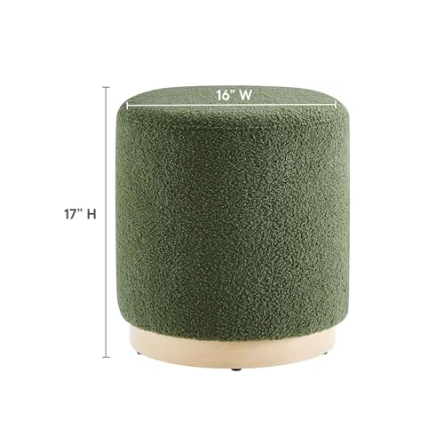 Modway 16" Round Sherpa Upholstered Upholstered Ottoman - color: Moss Green Natural