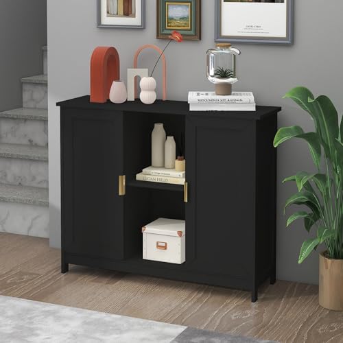 TaoHFE Black Buffet Cabinet,Modern Narrow Sideboard Buffet Cabinet | Wooden Side table With Storage,Black Accent Cabinets For Living Room - color: Black
