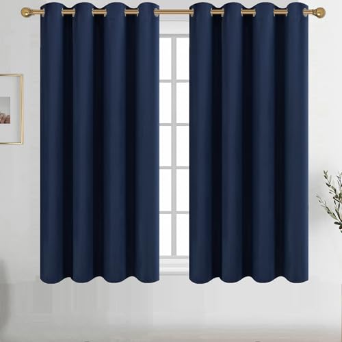 Diraysid Navy Blue Grommet Blackout Curtains for Bedroom Thermal Insulated Room Darkening Curtains Drapes, 52 x 54 inch, 2 Panels - color: Navy Blue, size: 52"W x 54"L (Pack of 2)