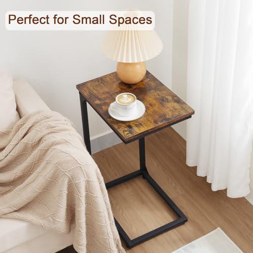 AMHANCIBLE C Shaped End Table Set of 2, Couch Side Table that Slide Under | TV Trays for Eating on Couch, Narrow Small Space Side Tables for Living Room Bedroom, Rustic Brown - color: Rustic Brown