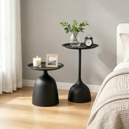 Gdrasuya10 Round Side Tables Set of 2, Large 15.7" Top, Metal Small Drink Accent Table Pedestal End Tables for Living Room Sofa Bedside Entryway & Office, Easy Assembly, Matte Black - color: Matte Black