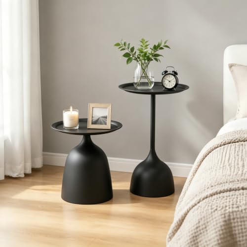 Gdrasuya10 Round Side Tables Set of 2, Large 15.7" Top, Metal Small Drink Accent Table Pedestal End Tables for Living Room Sofa Bedside Entryway & Office, Easy Assembly, Matte Black - color: Matte Black