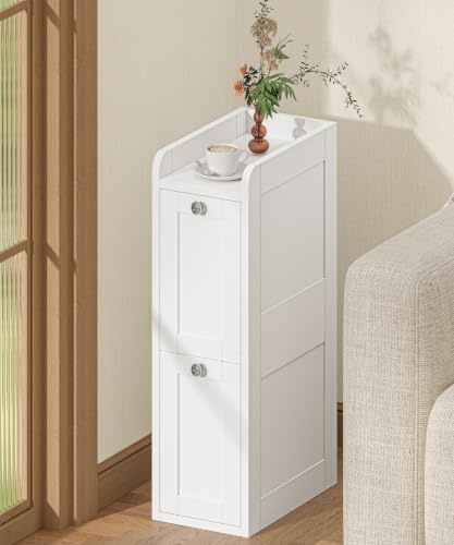 Keehusux Slim Bathroom Storage Cabinet with 2 Slide Out Drawers, White | Narrow Storage Organizer, Anti-drop Guardrail, Freestanding Toilet Paper Holder for Kitchen Corner and Small Spaces, Modern