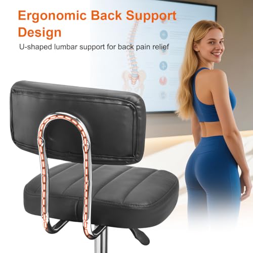 JOSTZHXIN Office Desk Chair with Wheels, Rolling Stool with Backrest Height Adjustable, Swivel Stool with Low Back Lumbar Support, Square PU Leather Swivel Chair with Back