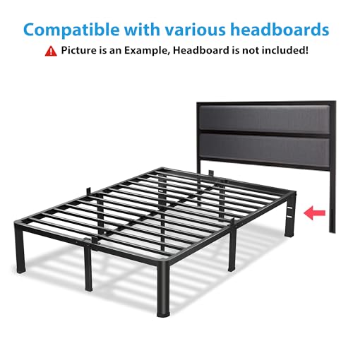 VIPSHOW 18 Inch Queen Bed Frame with Round Corners No Box Spring Needed | 3500lbs Heavy Duty, Under bed storage, 4 mattress stoppers, Headboard holes, Noise-free, Easy assembly & rubber covers - size: Queen, style: 18 Inch