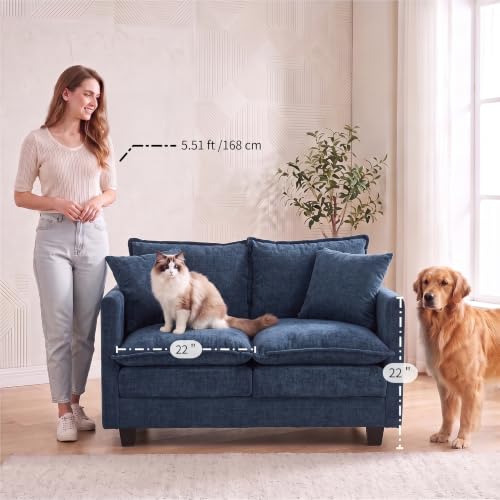 50'' Loveseat Sofa Cloud Sofa Couch, Modern Loveseats 2 Seat Couch 27" Deep Seat with 2 Pillows for Small Spaces Apartment Studio Office Bedroom Living Room, Blue - color: Blue, size: 50"