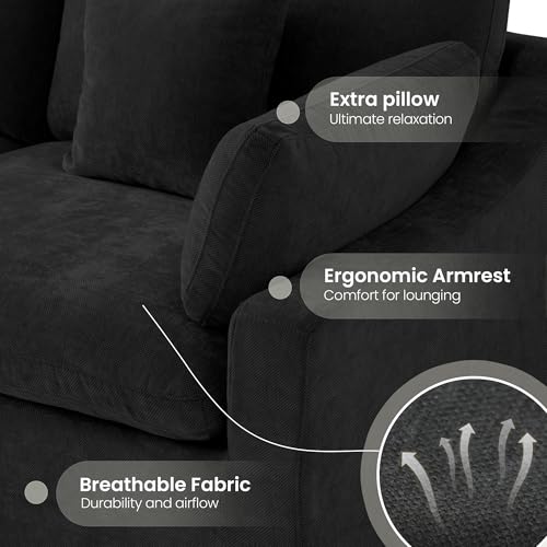 Cloud Couch Modular Sectional Sofa,82.68" L Shaped Couch,Down Filled Convertible Wide Seater, 2 Seater+Ottoman for Living Room Set,Covers Washable&Replaceable,Black - color: Black, size: 2 Seat &Ottoman