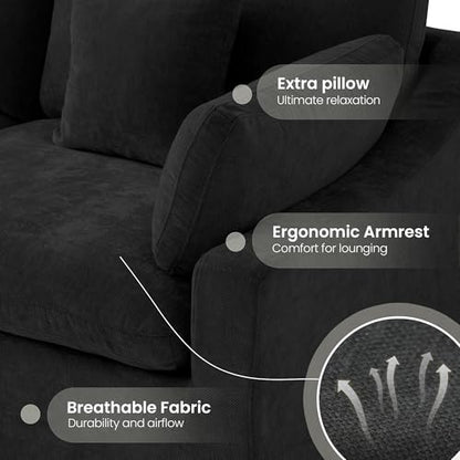 Cloud Couch Modular Sectional Sofa,82.68" L Shaped Couch,Down Filled Convertible Wide Seater, 2 Seater+Ottoman for Living Room Set,Covers Washable&Replaceable,Black - color: Black, size: 2 Seat &Ottoman