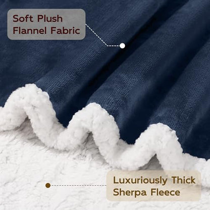 BEAUTEX Sherpa Fleece Throw Blankets Soft Fluffy Flannel Plush Cozy | Fuzzy Navy Cuddle Blanket for Couch, Bed, Sofa, Adults (50" x 60", Navy) - color: Navyblue, size: Throw-50"x60"