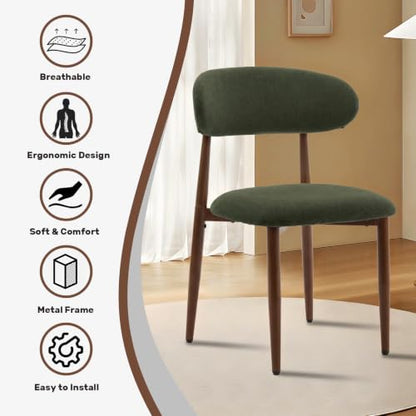 UVV Dining Chairs Set of 4, Metal Kitchen Chairs with Modern Fabric Upholstered for Dining Room, Green - color: Green Seat / Walnut-grain Metal Legs