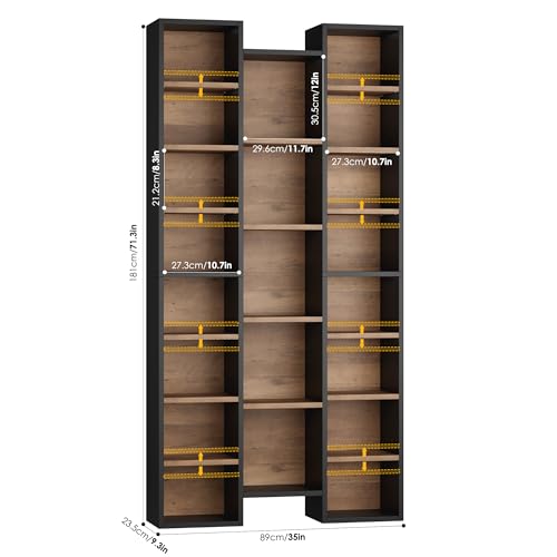 FOTOSOK 71'' H Bookshelf with 21 Cubes, Triple Wide Tall Bookshelf | 8 Tier Bookcase with 8 Adjustable Shelves, Large Bookshelf DVD/CD Media Tower Storage, Freestanding Display Shelf Cabinet - color: Black/Brown