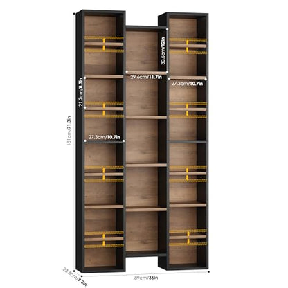 FOTOSOK 71'' H Bookshelf with 21 Cubes, Triple Wide Tall Bookshelf | 8 Tier Bookcase with 8 Adjustable Shelves, Large Bookshelf DVD/CD Media Tower Storage, Freestanding Display Shelf Cabinet - color: Black/Brown