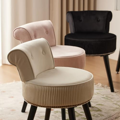 Vanity Chair with Back Pink, Velvet Stool with Low Backrest | Silver Nailhead Trim, Round Vanity Seat for Bedroom and Bathroom Makeup, Support 220lbs, Easy Assembly (Pink) - color: Pink