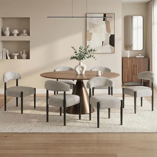 VKNOW Wooden Dining Chairs Set of 2 with Black Wood Legs, Curved Backrest | Modern Upholstered Dining Chairs with Thickened Cushion, Soft Chenille Fabric, for Dining Room/Kitchen, Brown - color: Brown(black Legs), size: Set of 2