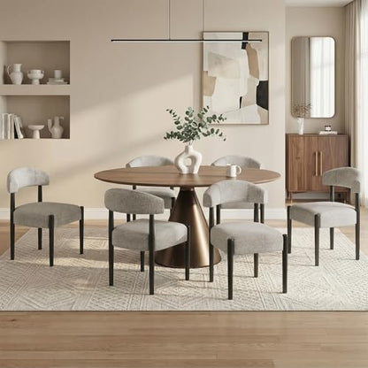 VKNOW Wooden Dining Chairs Set of 2 with Black Wood Legs, Curved Backrest | Modern Upholstered Dining Chairs with Thickened Cushion, Soft Chenille Fabric, for Dining Room/Kitchen, Brown - color: Brown(black Legs), size: Set of 2