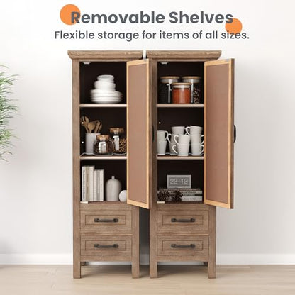 HOMPUS 48'' Tall Accent Cabinet with Door, 16'' Wide Narrow Storage Cabinet with Drawer & Shelves for Small Space, Modern Buffet Sideboard for Living Room, Kitchen, Entryway, Natural Wood - size: 16'' (2 Drawers & 1 Door)