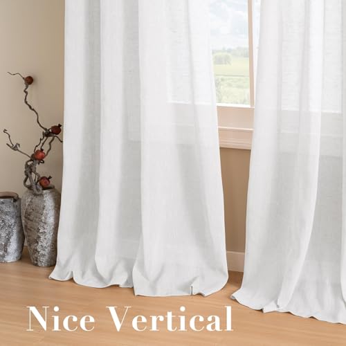 H.VERSAILTEX Linen Curtains Flax Linen Blended Curtain Panels for Living Room/Bedroom Semi Sheer Privacy Curtains 102 inch Length 2 Panels Set Nickel Grommet Window Drapes, Pure White - color: Pure White, size: 52"W x 102"L (Pack of 2)