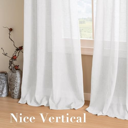 H.VERSAILTEX Linen Curtains Flax Linen Blended Curtain Panels for Living Room/Bedroom Semi Sheer Privacy Curtains 102 inch Length 2 Panels Set Nickel Grommet Window Drapes, Pure White - color: Pure White, size: 52"W x 102"L (Pack of 2)