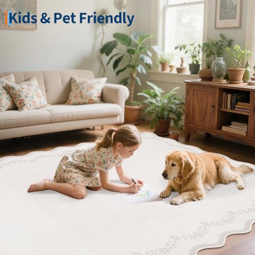 GarveeHome 2.5x10 Scalloped Washable Runner Rug Long Hallway Kitchen Rug | Soft Beige Hall Runner Non Slip Entryway Rug Farmhouse Thin Laundry Mat Stain Resistant Carpet for Bathroom Beside Rug - color: Beige, size: 2'6" x 10' (Rectangular)