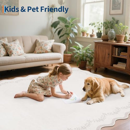 GarveeHome 2.5x10 Scalloped Washable Runner Rug Long Hallway Kitchen Rug | Soft Beige Hall Runner Non Slip Entryway Rug Farmhouse Thin Laundry Mat Stain Resistant Carpet for Bathroom Beside Rug - color: Beige, size: 2'6" x 10' (Rectangular)