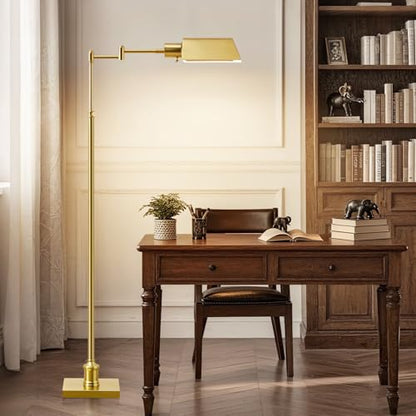 Traditional Height Adjustable Pharmacy Floor Lamp with 350° Swing Arm, Color Temperature Adjustable Standing Lamp Metal Shade for Living Room Reading House Bedroom Home Office(Gold) - color: Gold