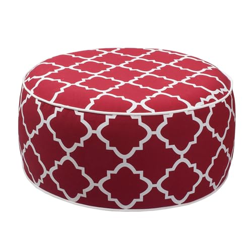 Outdoor/Indoor Inflatable Ottoman Pouf D20 xH9, All Weather Round Footstool with Handle, Water Repellent Portable Footrest for Patio Garden Camping Travel-Red Geometry - color: Red Geometry