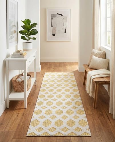 Rugs.com - Sabrina Soto Casa Rug – 8 Ft Runner Yellow Cotton Textured Rug Modern Geometric Design for Hallways and Entryways - color: Yellow, size: 2'3" x 8' (Runner)