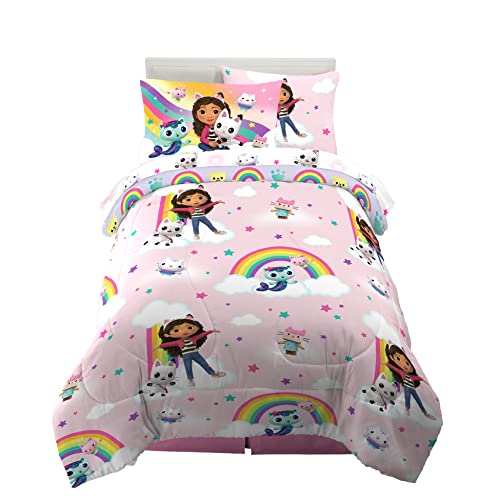 Gabby's Dollhouse Kids Twin Size Bedding, 5 Piece Super Soft Cozy Reversible Comforter and Sheet Set with Sham, (Officially Licensed Product) By Franco - color: Gabby's Dollhouse, size: Twin