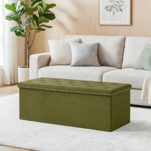 43 Inches Velvet Storage Ottoman Bench, Folding Upholstered Ottoman with Storage for Bedroom Living Room, 140L Capacity - color: Ovile