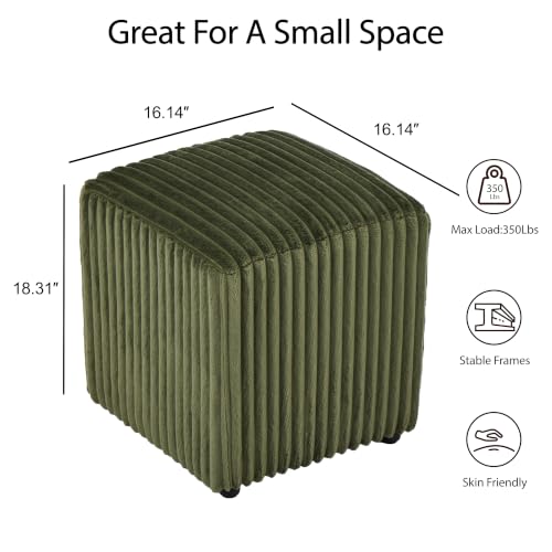 Modern Square Vanity Stool, Small Striped Pattern Ottoman, Cute Velvet Foot Stool, Tufted Fabric Footrest, Upholstered Vanity Chair, Stool for Makeup, Bedroom, Living Room (2, Square-Dark Green) - color: Square-dark Green