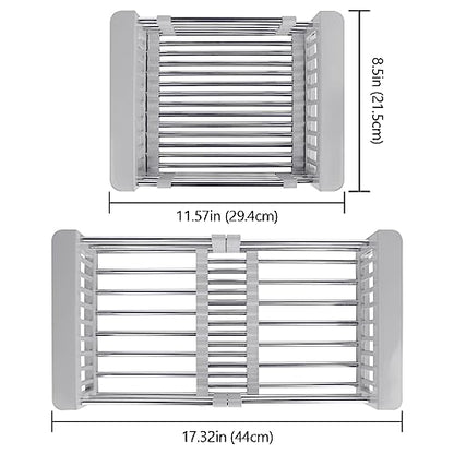 LUEXBOX Expandable Dish Drying Rack Over The Sink, Stainless Steel Drainer Basket with Adjustable Arms for Vegetable and Fruit (Grey) - color: Gray