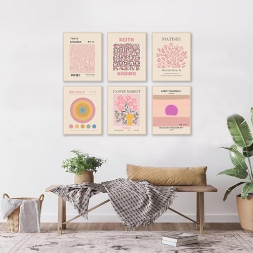 Matisse Wall Art Prints, Abstract Matisse Wall Art Exhibition Posters, Minimalist Pink Matisse Flower Market Yayoi Kusama Mix Gallery Wall Art, Boho Canvas Art Prints Beige Pink Room Decor for Room - color: Pink Matisse Wall Prints, size: 8x10 inch