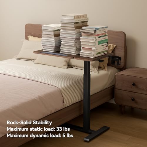 Overbed Bedside Table with Wheels, Pneumatic Adjustable Medical Tilt Top Hospital Bed Table Over The Bed, Rolling Laptop Desk, Mobile Standing Desk for Hospital and Home Use, Walnuts - color: Black Walnuts