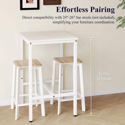 Lutown-Teen Square Bar Table, High Top Table - Industrial Metal Frame for Small Spaces & Narrow Kitchens, 23.6x23.6x36.9 in (LxWxH), Easy Assembly, White - color: White