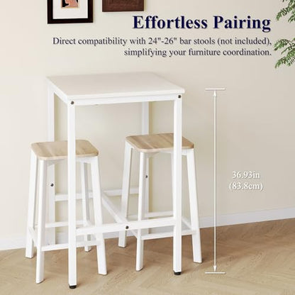 Lutown-Teen Square Bar Table, High Top Table - Industrial Metal Frame for Small Spaces & Narrow Kitchens, 23.6x23.6x36.9 in (LxWxH), Easy Assembly, White - color: White