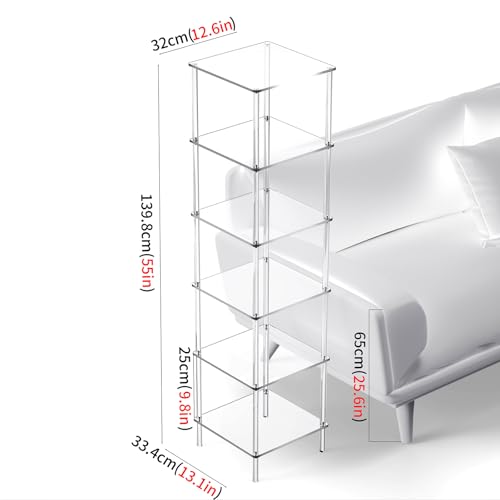 Acrylic Bookshelf, Small Bookcase, Standing Freestanding Corner Storage Shelves Display Shelf for Living Room, Bedroom (Clear, 6 Tier) - size: 6 Tier