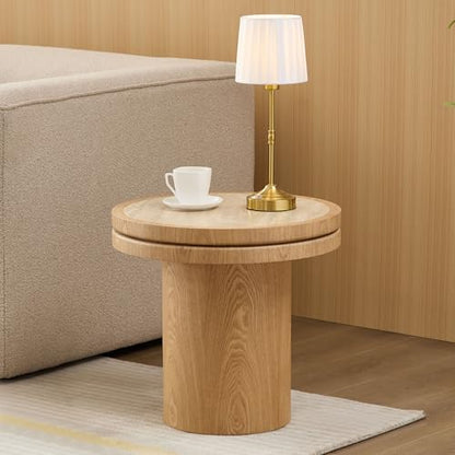 19.49 Round Side Table with Sintered Stone Tabletop & Sturdy Base, Modern MDF Circle Small Coffee Table Double Layer Tabletop End Table for Living Room, Easy Assembly - Natural - color: 19.49" Side Table With Sintered Tabletop,natural