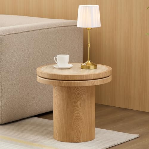 JUSTONE 19.49 '' Round Fluted Coffee Table Small Accent Table for Living Room,Modern Small Accent Table Sofa Side End Table for Living Room,Home Balcony(Natural) - color: 17.7'' Round - Oak