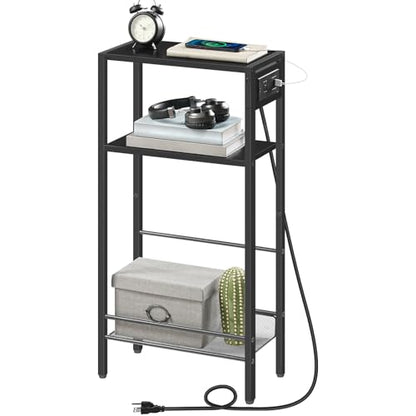 HOOBRO 15.7" Narrow Console Table with Charging Station, 3 Tier Entryway Table for Small Space, Behind Couch Table, Sofa Table, for Entryway, Hallway, Living Room, Black BB42UXG01 - color: Black