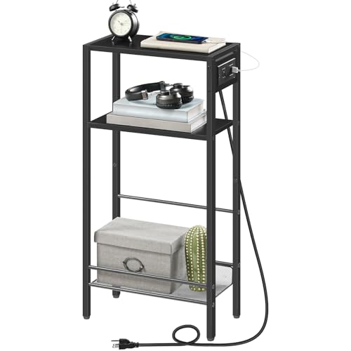 HOOBRO 15.7" Narrow Console Table with Charging Station, 3 Tier Entryway Table for Small Space, Behind Couch Table, Sofa Table, for Entryway, Hallway, Living Room, Black BB42UXG01 - color: Black