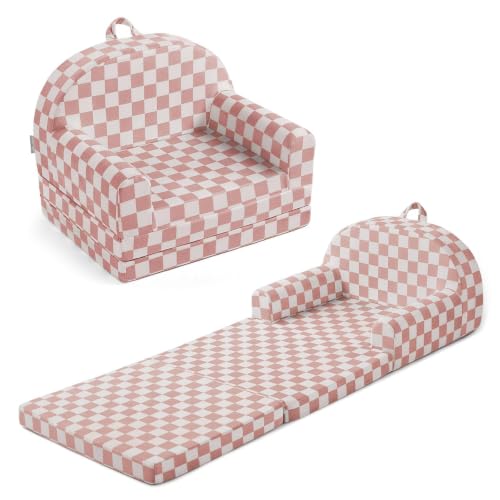 Blissful Diary Kids Couch, 2-in-1 Soft Kids Sofa, Kids Sofa Chair, Comfy Kids Furniture for Playroom, Reading & Play, Checkered Blush - color: Checkered Blush