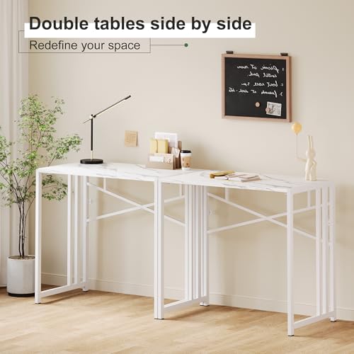 Lutown-Teen 35 inch Folding Small Desk, White Marble | Writing Gaming Computer Camping Desk for Small Spaces, No Assembly Required Home Office Table - color: White Marble, size: 35 Inch