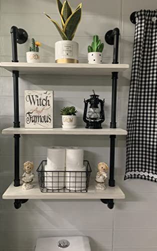 HDDFER White Floating Shelves 24 inch Pipe Wall Shelves Bathroom Shelves Over Toilet with Wood Planks Industrial Pipe Floating Shelves Farmhouse Bathroom Pipe Shelves Wall Mounted - color: White, size: 3Tier24in
