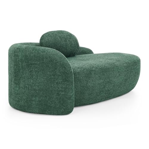 Modern Oval Chaise Lounge Chair, Boucle Upholstered Single Lazy Sofa with Integrated Backrest, Side Armrest, Matching Pillow, Space Saving Accent Lounger for Living Room Reading Nook (Green) - color: Green
