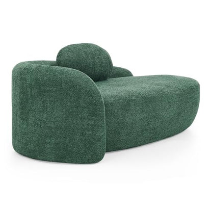 Modern Oval Chaise Lounge Chair, Boucle Upholstered Single Lazy Sofa with Integrated Backrest, Side Armrest, Matching Pillow, Space Saving Accent Lounger for Living Room Reading Nook (Green) - color: Green