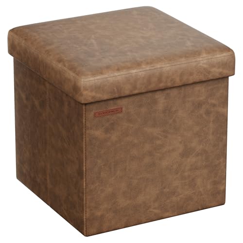 SONGMICS Mazie Collection - 15 Inches Ottoman with Storage, Footstool, Storage Ottoman, Load 660 lb, for Dorm, Living Room, Bedroom, Synthetic Leather, Coffee Brown ULSF010K01 - color: Coffee Brown